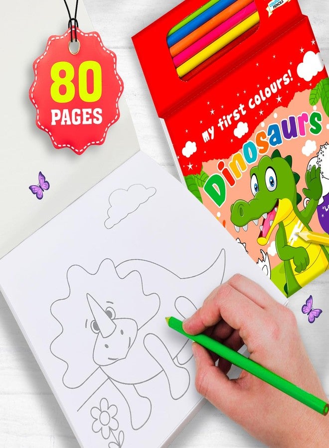 BRIJBASI Hello Friend My First Dinosaurs Colouring Book for Kids - A Kit With 80 Colouring Sheets and 6 Colour Pencils, 4+ yrs - Image 3